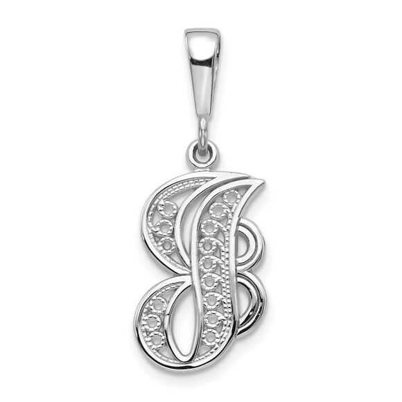 14k White Gold, Maci Collection, Filigree Script Initial J Pendant - Picture 1 of 4